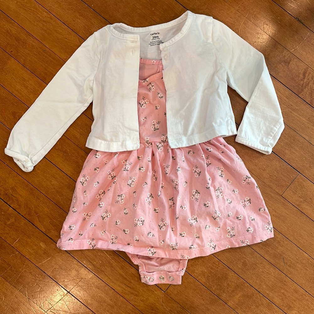 24M Light pink dress with flowers and white cardigan